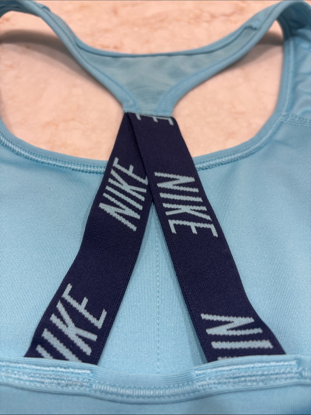 Nike Women's Aqua Blue Racerback Sports Bra with Navy Band - Picture 7 of 10
